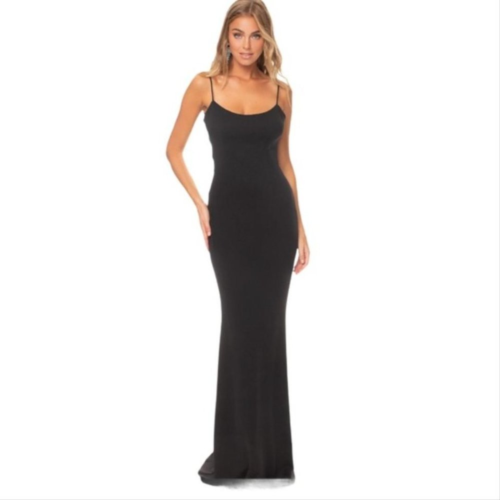 KATIE MAY Forget Me Knot Cutout Column Gown Black Maxi Dress